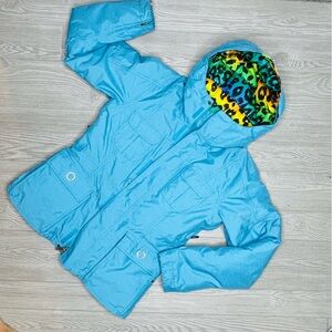 Bonfire snowboard company blue / rainbow leopard snowboard jacket med winter